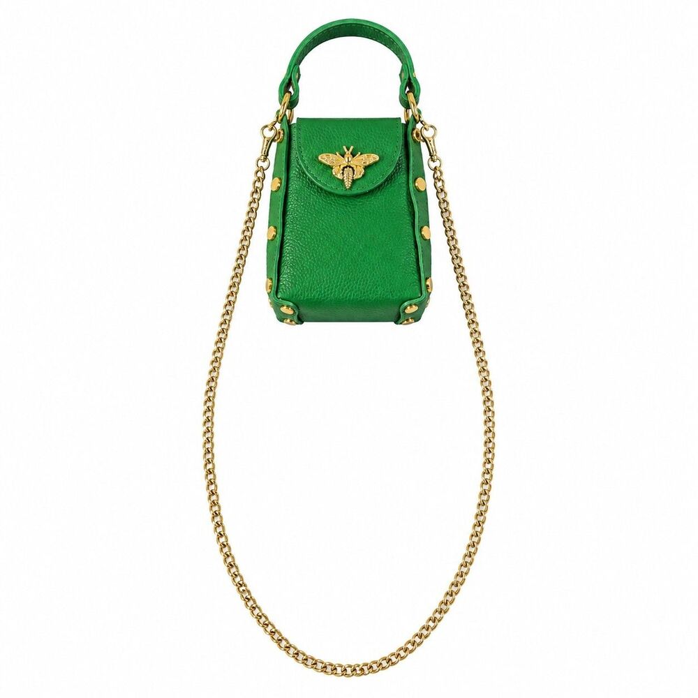 Vera Pelle Made in Italy Genuine Leather Green Mini Crossbody Bag Gold